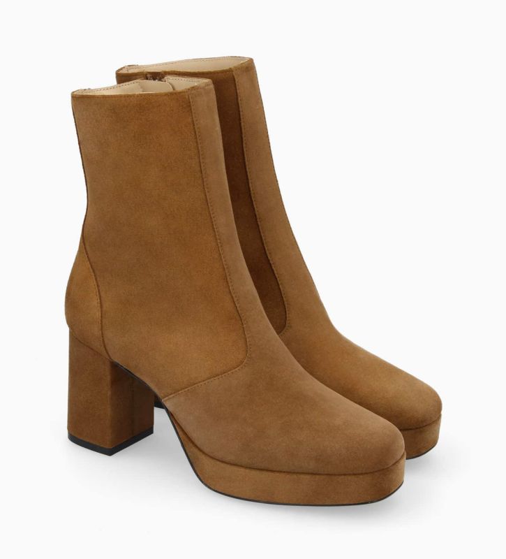 Free Lance Carlotta 70 Bottine Zippée à Talon Cuir Velours Brun