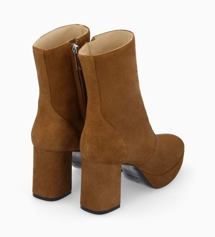 Free Lance Carlotta 70 Bottine Zippée à Talon Cuir Velours Brun