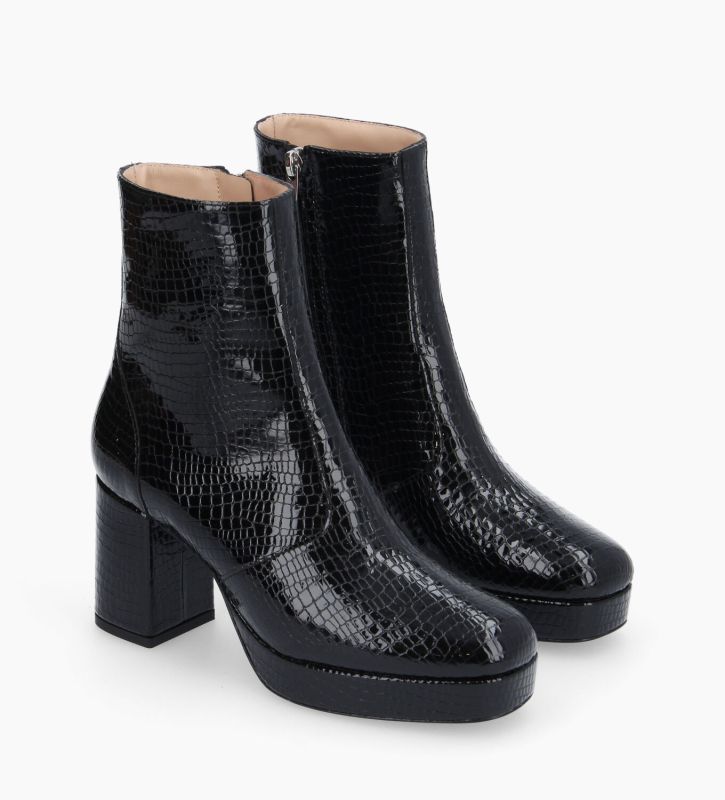 Free Lance Carlotta Bottine Zippée Cuir Verni Imprimé Serpent Noir