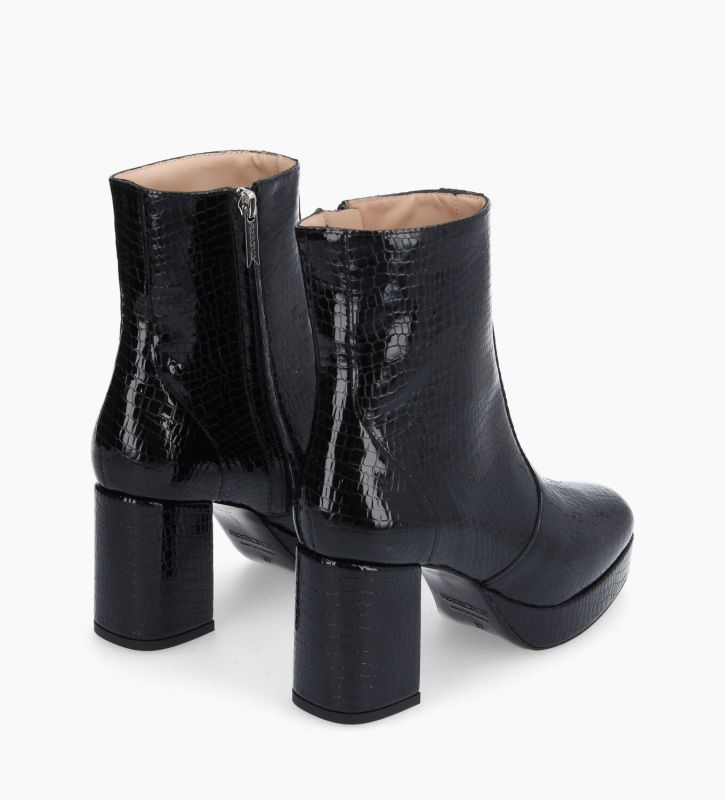 Free Lance Carlotta Bottine Zippée Cuir Verni Imprimé Serpent Noir