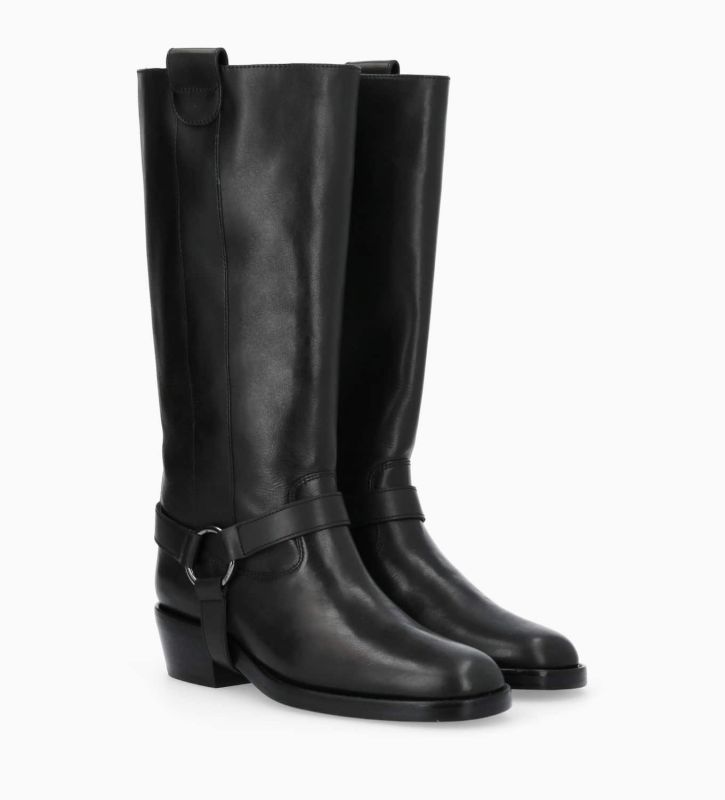 Free Lance Carma 45 Botte Western Avec Harnais Cuir Lisse Noir