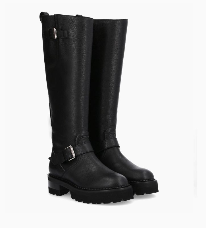 Free Lance Carra 45 Botte Biker à Double Boucle Cuir Grainé Noir