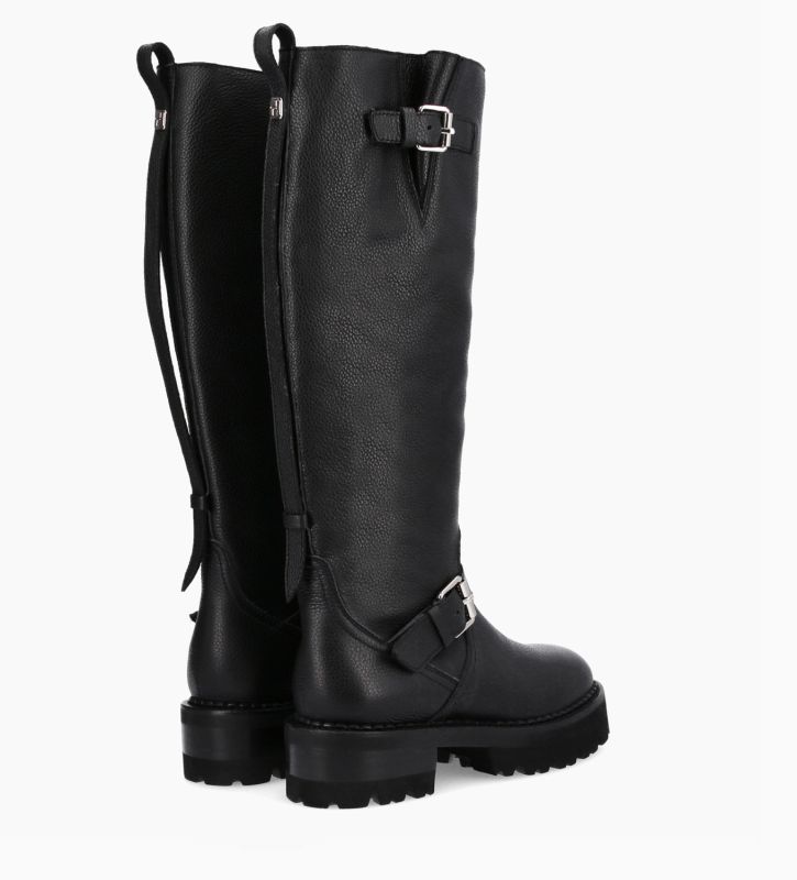 Free Lance Carra 45 Botte Biker à Double Boucle Cuir Grainé Noir