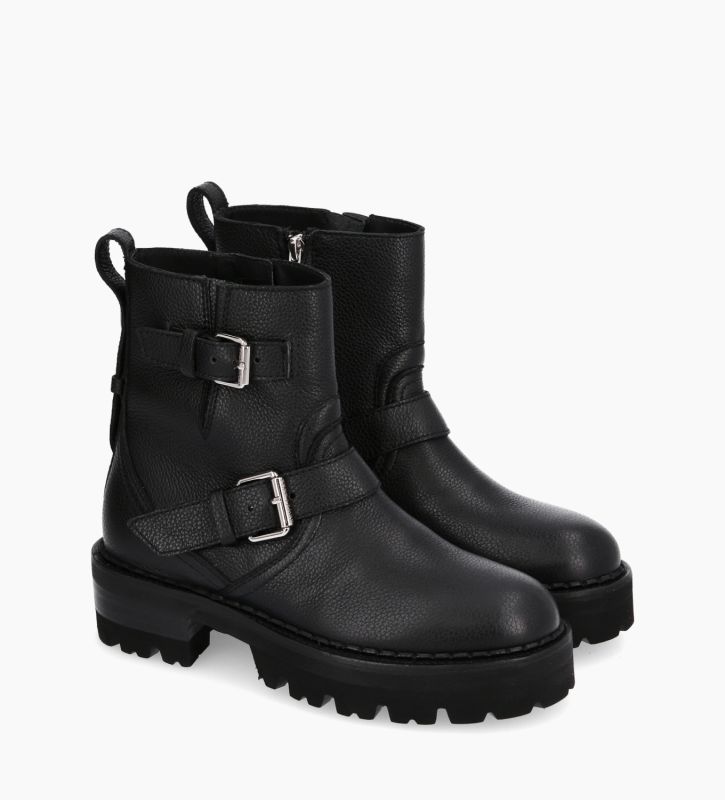 Free Lance Carrie 45 Boot Biker à Double Boucle Cuir Grainé Noir