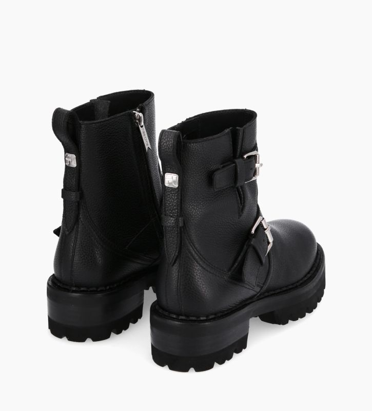 Free Lance Carrie 45 Boot Biker à Double Boucle Cuir Grainé Noir