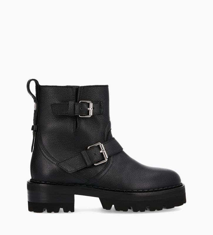 free lance Carrie 45 Boot biker à double boucle Cuir grainé Noir