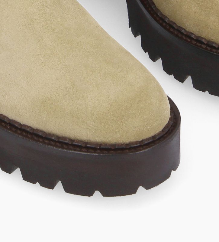 Free Lance Carrie 45 Boot Biker à Double Boucle Cuir Velours Beige