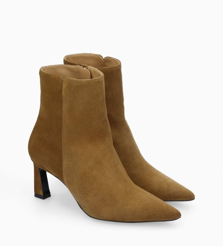 Free Lance Cathleen 65 Bottine Zippée à Talon Cuir Velours Sienna