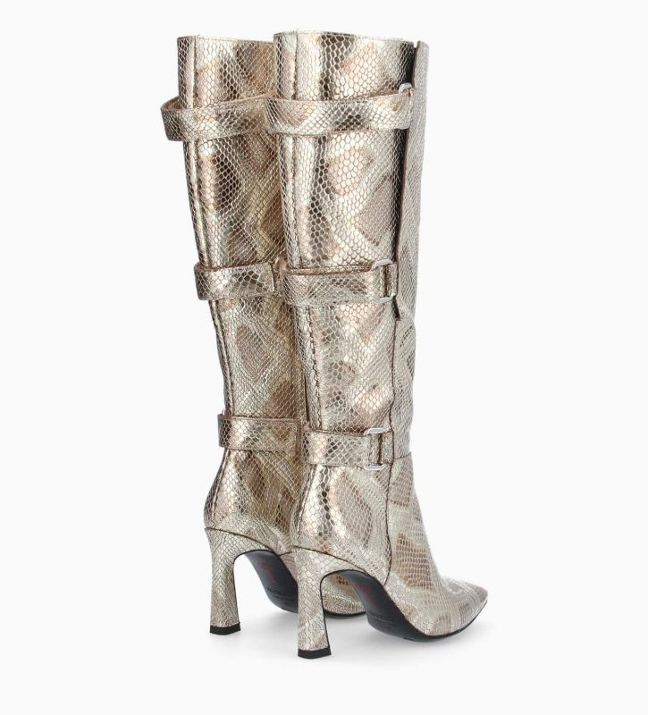 Free Lance Cathy 85 Botte à Talon Avec Boucles Cuir Imprimé Serpent Doré