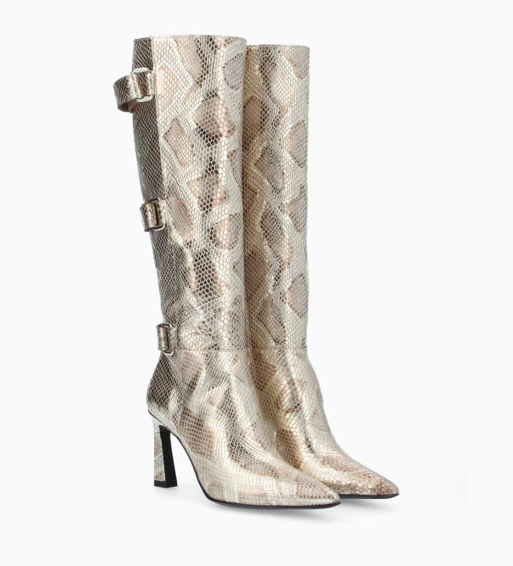 free lance Cathy 85 Botte à talon avec boucles Cuir imprimé serpent Doré