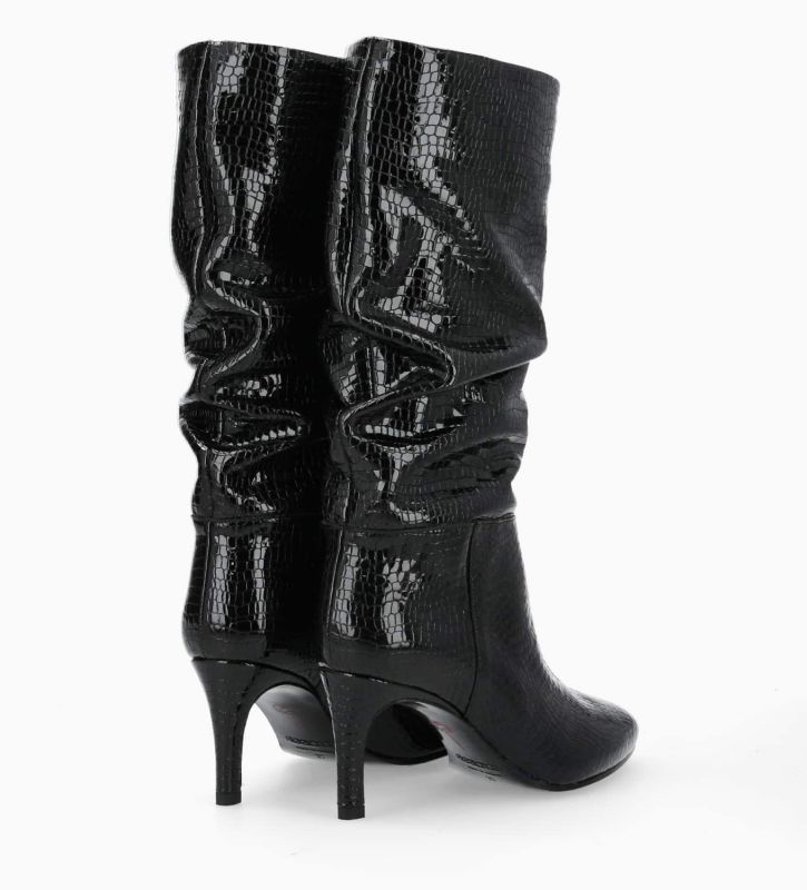 Free Lance Céleste 65 Botte à Talon Cuir Imprimé Serpent Verni Noir