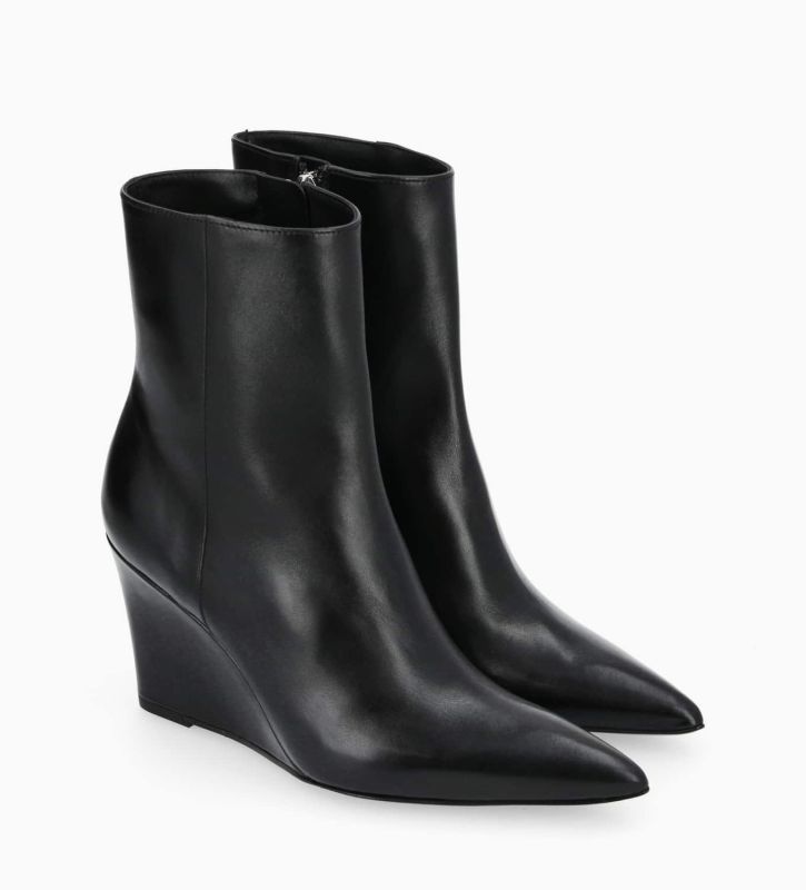 Free Lance Florence 70 Bottine Zippée à Talon Compensé Cuir De Veau Lisse Brillant Noir