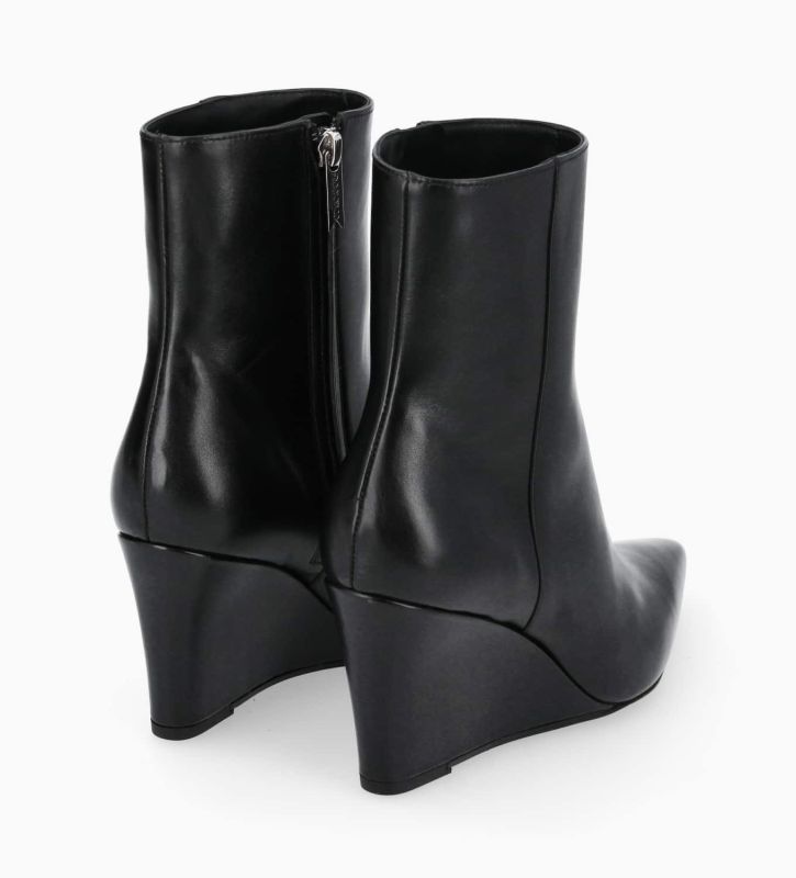 Free Lance Florence 70 Bottine Zippée à Talon Compensé Cuir De Veau Lisse Brillant Noir