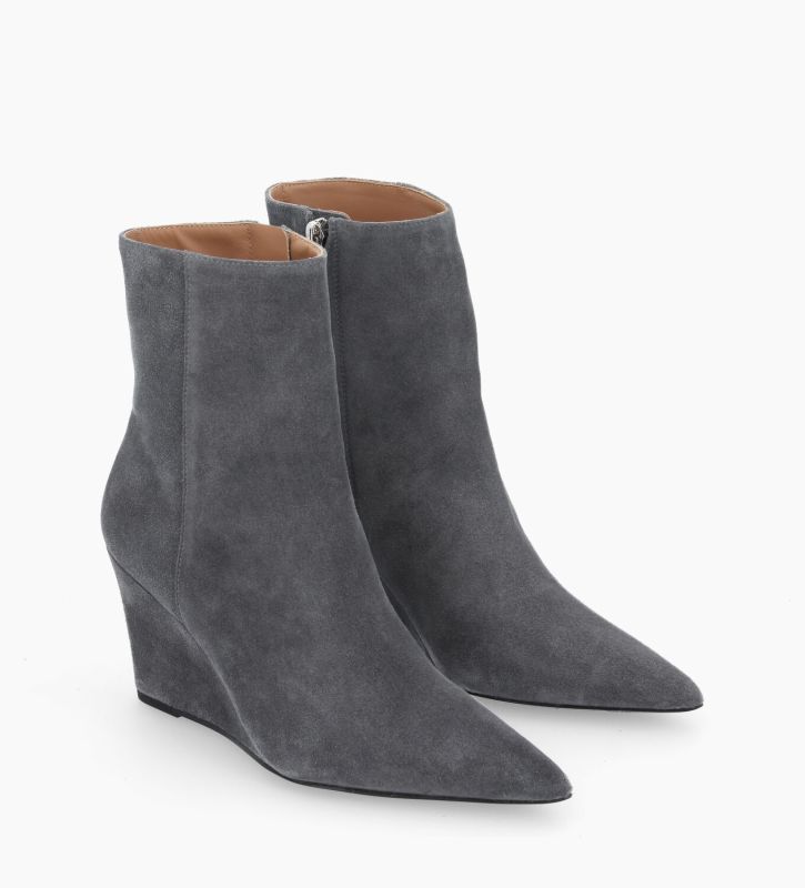 Free Lance Florence 70 Bottine Zippée à Talon Compensé Cuir Velours Stone