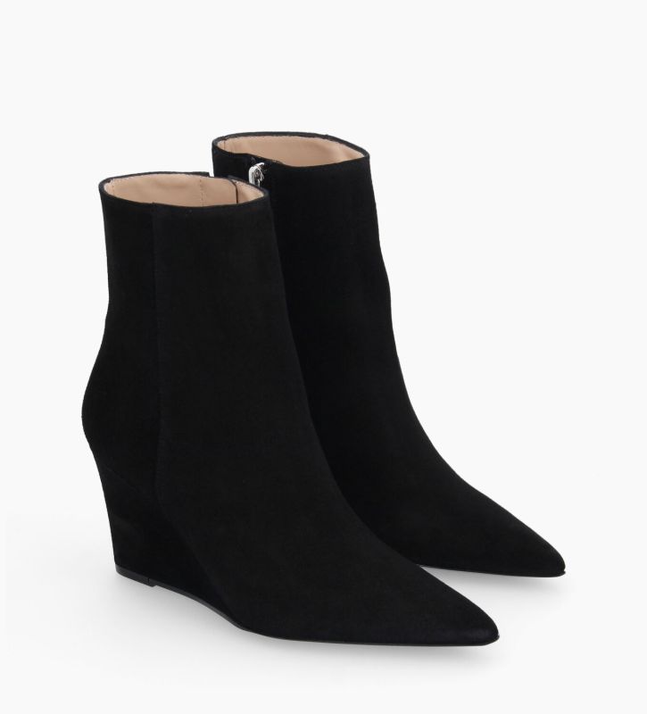 Free Lance Florence 70 Bottine Zippée à Talon Compensé Cuir Velours Noir