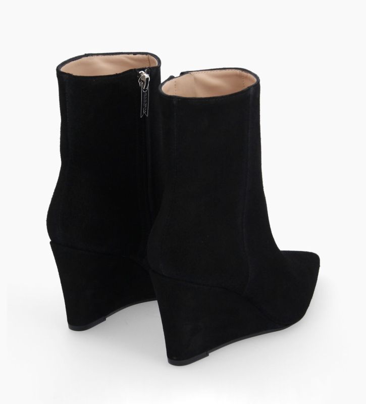 Free Lance Florence 70 Bottine Zippée à Talon Compensé Cuir Velours Noir