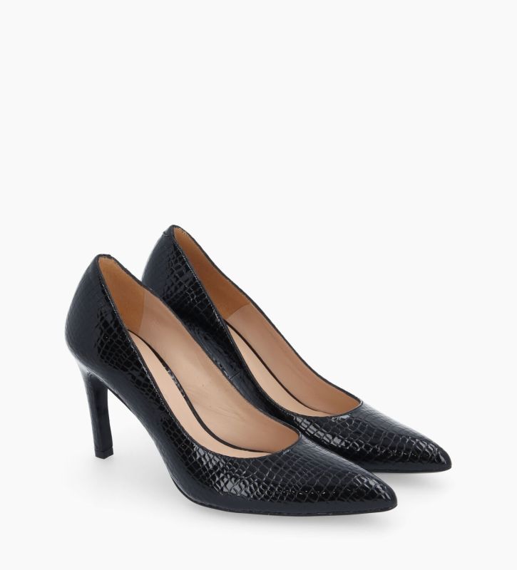 Free Lance Forel 70 Escarpin à Bout Pointu Cuir Verni Imprimé Serpent Noir