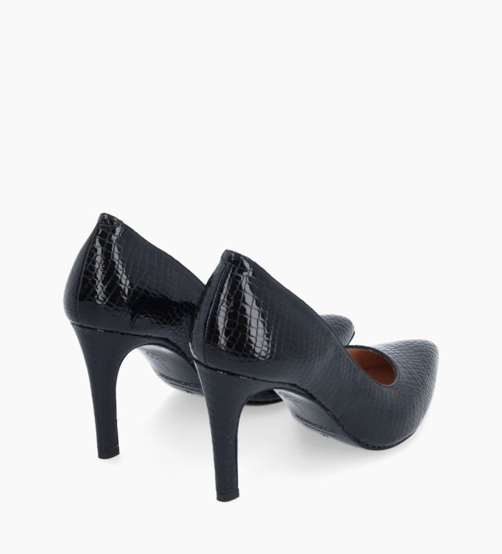 Free Lance Forel 70 Escarpin à Bout Pointu Cuir Verni Imprimé Serpent Noir