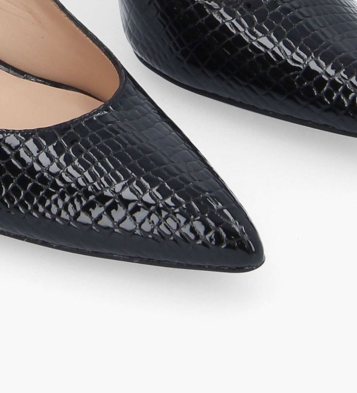 Free Lance Forel 70 Escarpin à Bout Pointu Cuir Verni Imprimé Serpent Noir