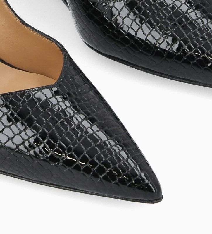 Free Lance Francesca 70 Escarpin à Talon Compensé à Bout Cuir Imprimé Serpent Verni Noir