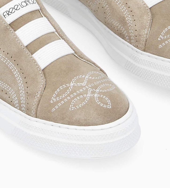 Free Lance Panic Sneaker Cuir Velours Grège