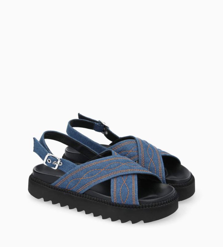 Free Lance Trinity Sandale Plate Brodée Demin Jean