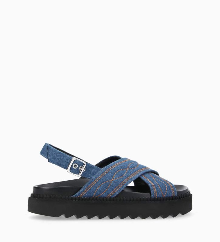 free lance Trinity Sandale plate brodée Demin Jean