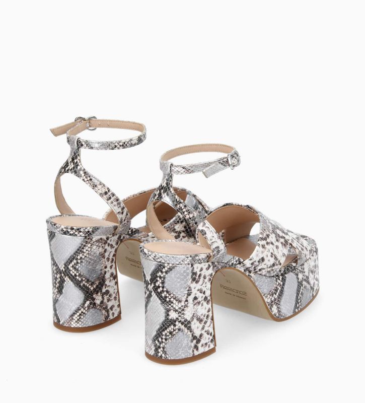 Free Lance Gabi 95 Sandale à Talon à Brides Croisées Cuir Métallisé Imprimé Serpent Beige/Argent