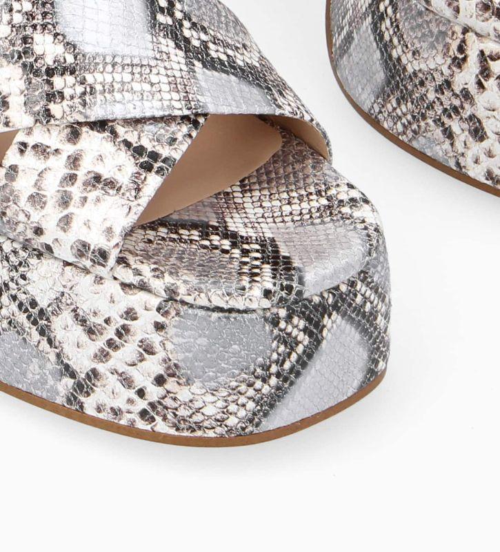 Free Lance Gabi 95 Sandale à Talon à Brides Croisées Cuir Métallisé Imprimé Serpent Beige/Argent