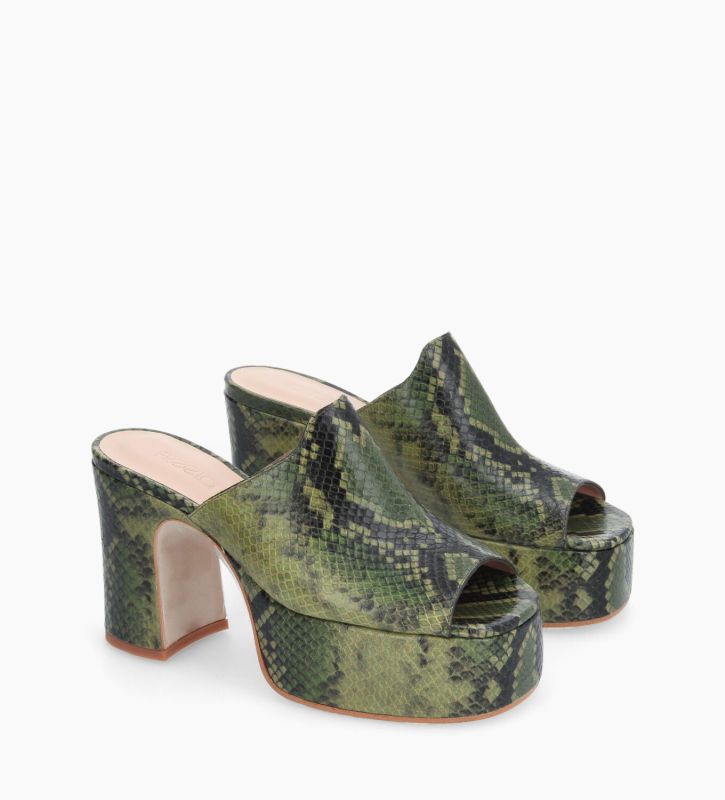 Free Lance Gabilly Mule Plate Cuir Imprimé Serpent Vert