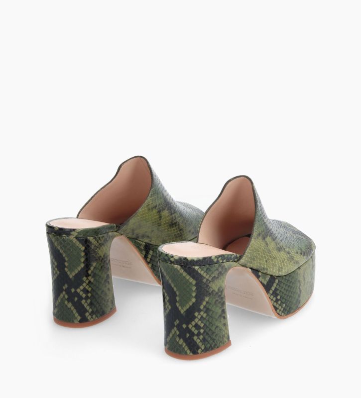 Free Lance Gabilly Mule Plate Cuir Imprimé Serpent Vert