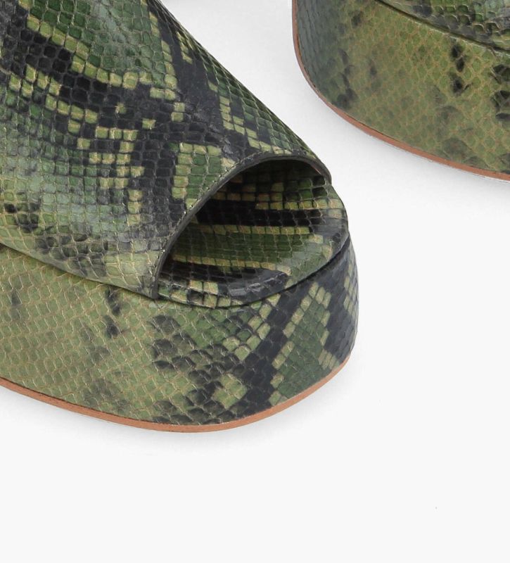 Free Lance Gabilly Mule Plate Cuir Imprimé Serpent Vert