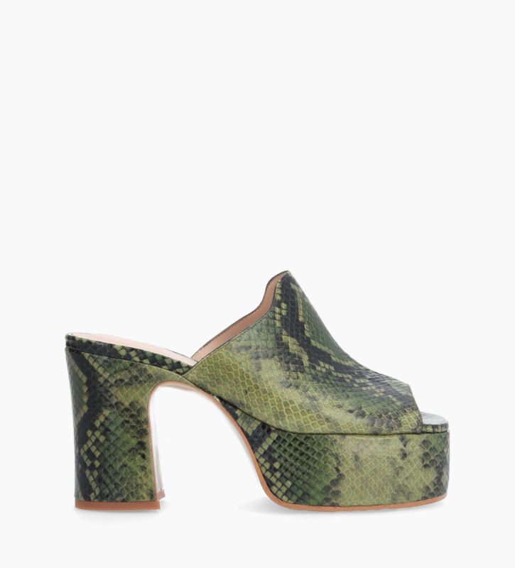 free lance Gabilly Mule plate Cuir imprimé serpent Vert