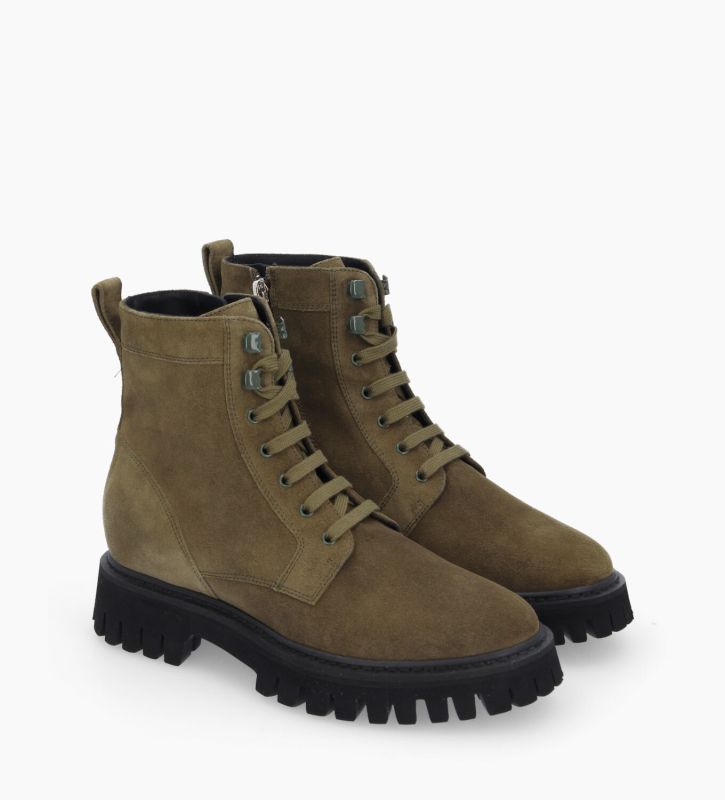 Free Lance Gisèle Boot Ranger à Zip Cuir Velours Kaki
