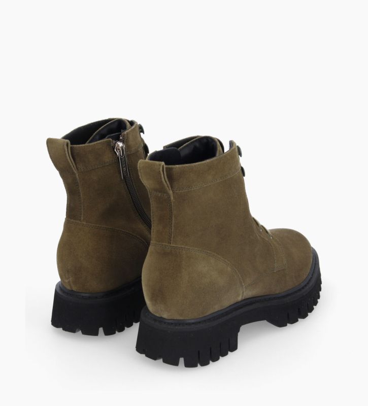 Free Lance Gisèle Boot Ranger à Zip Cuir Velours Kaki