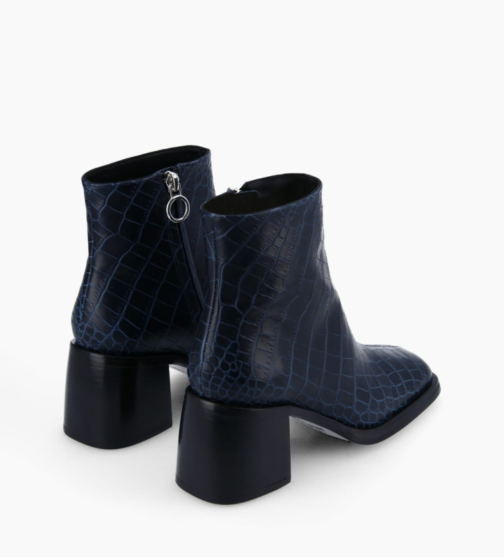 Free Lance Gray 70 Bottine à Talon à Bout Carré Cuir Imprimé Croco Marine