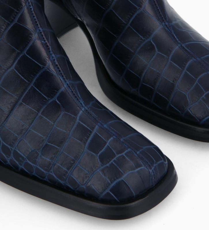 Free Lance Gray 70 Bottine à Talon à Bout Carré Cuir Imprimé Croco Marine