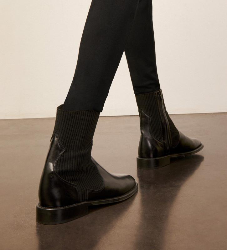 Free Lance Harri 25 Bottine Chelsea Cuir De Veau Lisse Brillant/Maille Noir