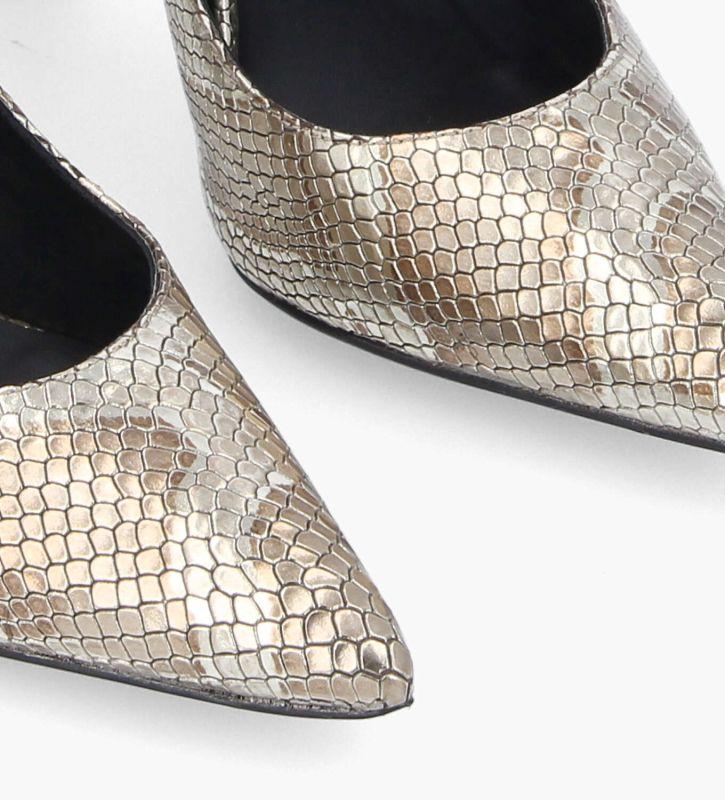 Free Lance Iris 85 Escarpin à Talon à Bout Pointu Cuir Imprimé Serpent Doré