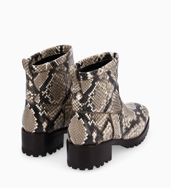 Free Lance Jac 45 Boot Biker à Bout Carré Cuir Imprimé Serpent Taupe