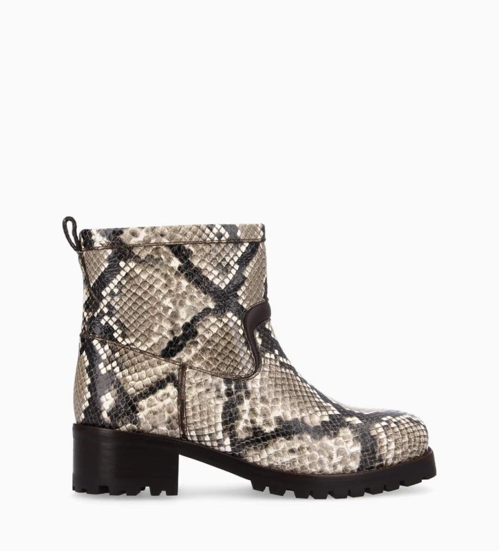 free lance Jac 45 Boot biker à bout carré Cuir imprimé serpent Taupe
