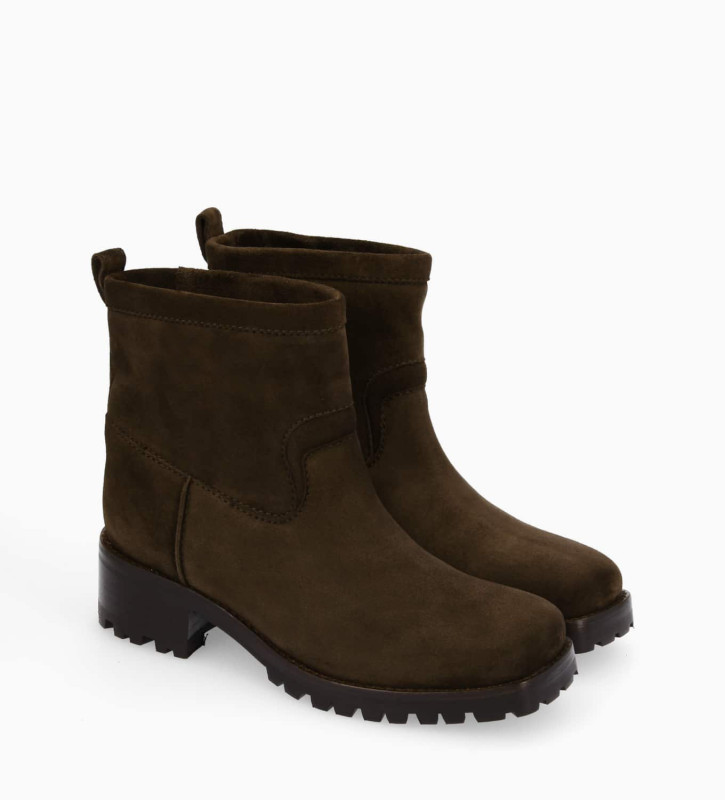 Free Lance Jac 45 Boot Biker à Bout Carré Cuir Velours Marron Foncé