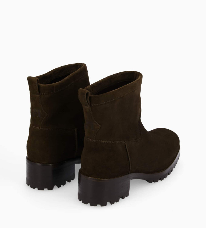 Free Lance Jac 45 Boot Biker à Bout Carré Cuir Velours Marron Foncé