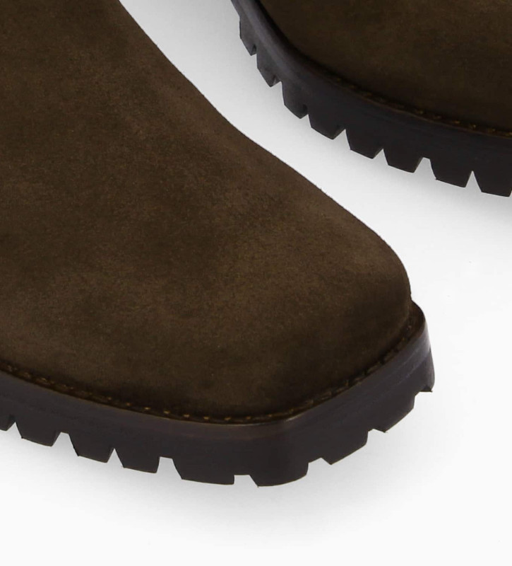 Free Lance Jac 45 Boot Biker à Bout Carré Cuir Velours Marron Foncé