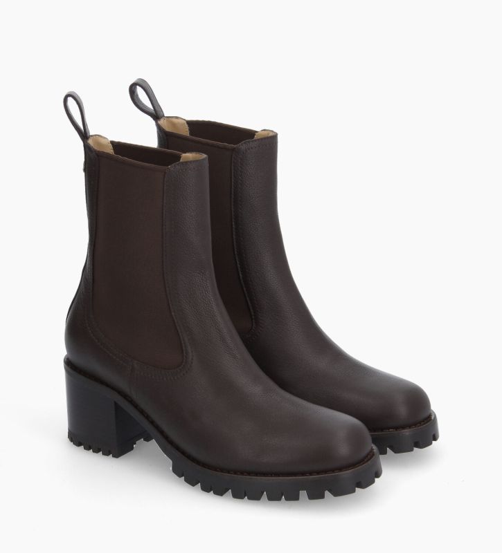 Free Lance Jade 45 Bottine Chelsea à Talon Cuir Grainé Marron Foncé
