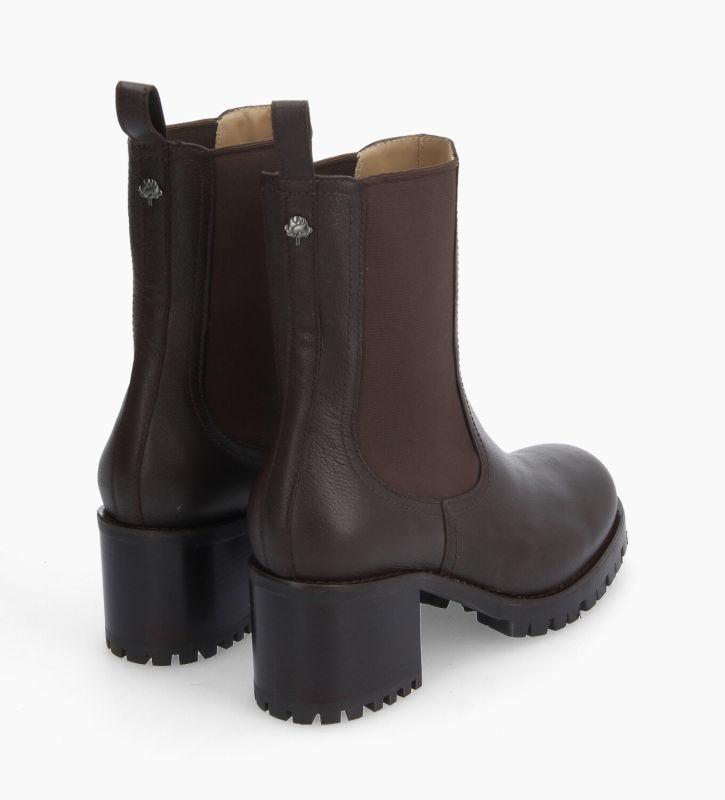Free Lance Jade 45 Bottine Chelsea à Talon Cuir Grainé Marron Foncé