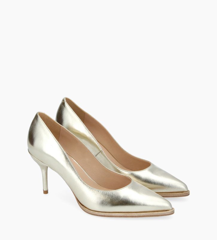 Free Lance Jamie 70 Escarpin à Bout Pointu Cuir Métallisé Champagne