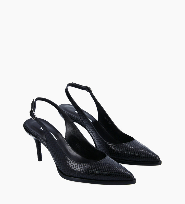 Free Lance Jamie 70 Escarpin à Bride Arrière Cuir Imprimé Python Noir