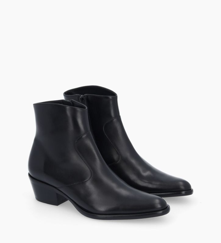 Free Lance Jane 5 Bottine Western Zippée à Talon Cuir Lisse Noir