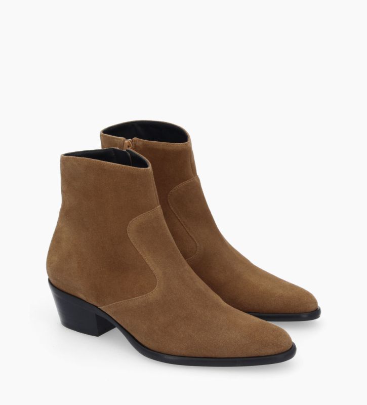 Free Lance Jane 5 Bottine Western Zippée à Talon Cuir Velours Sienna